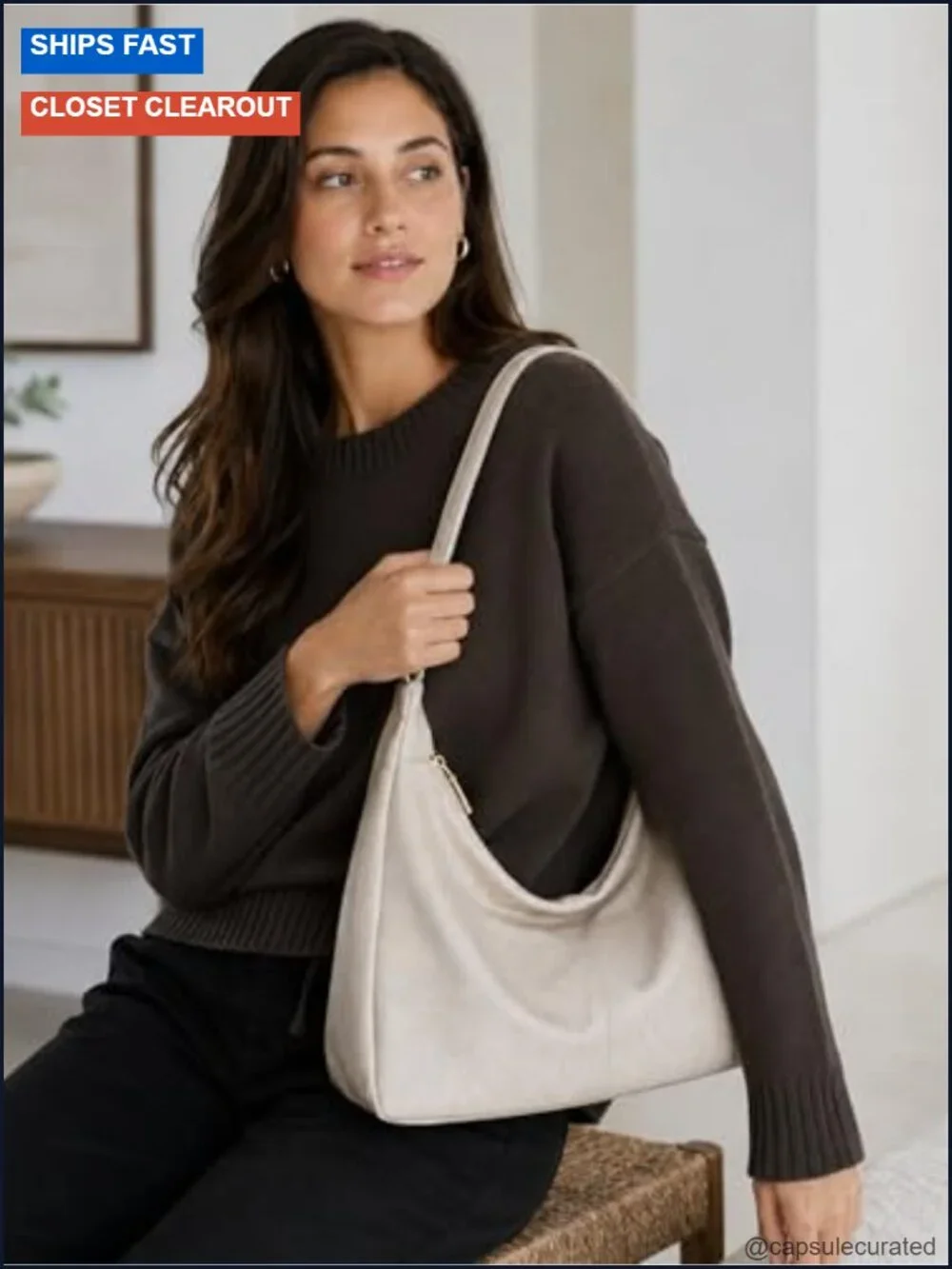 Slouchy Hobo Bag Foldable Crossbody PU Leather Adjustable Strap 5 Pockets